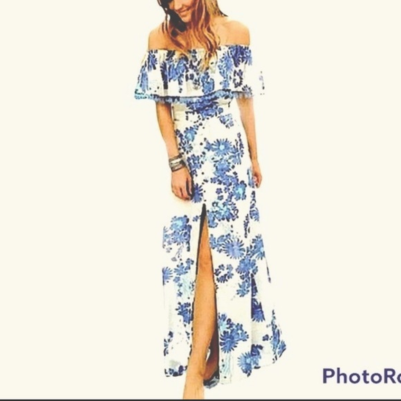 Z & L Europe Blue Floral Boho Maxi Dress - Picture 3 of 16